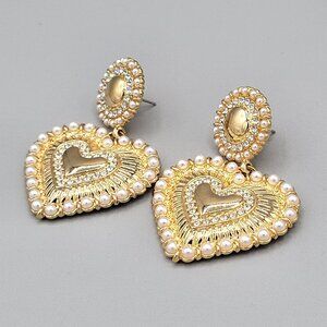 Baublebar Heart Dangle Stud Earrings Imitation Pearl and Crystal Accents